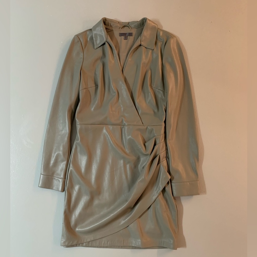 Elegant Olive Faux Leather Dress
